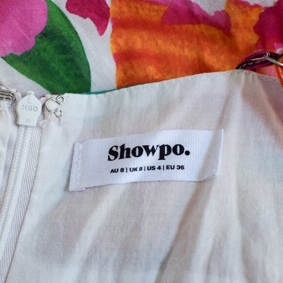 Showpo Shairah Floral Midi A-Line Dress Criss Cross Back Side Slit Size 4 Boho - Picture 8 of 9